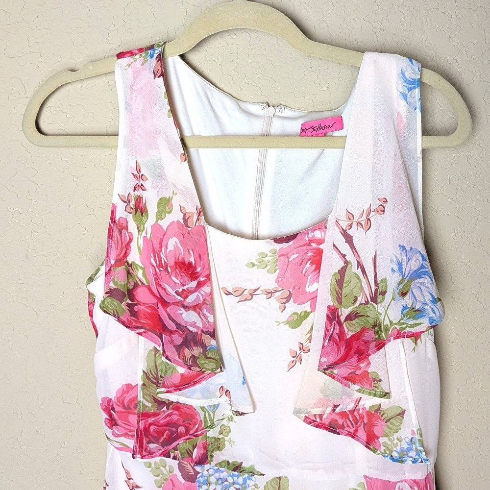 Betsey Johnson Women's Size 8 Floral Dress White Pink Handkerchief Hem Cocktail - Picture 3 of 9